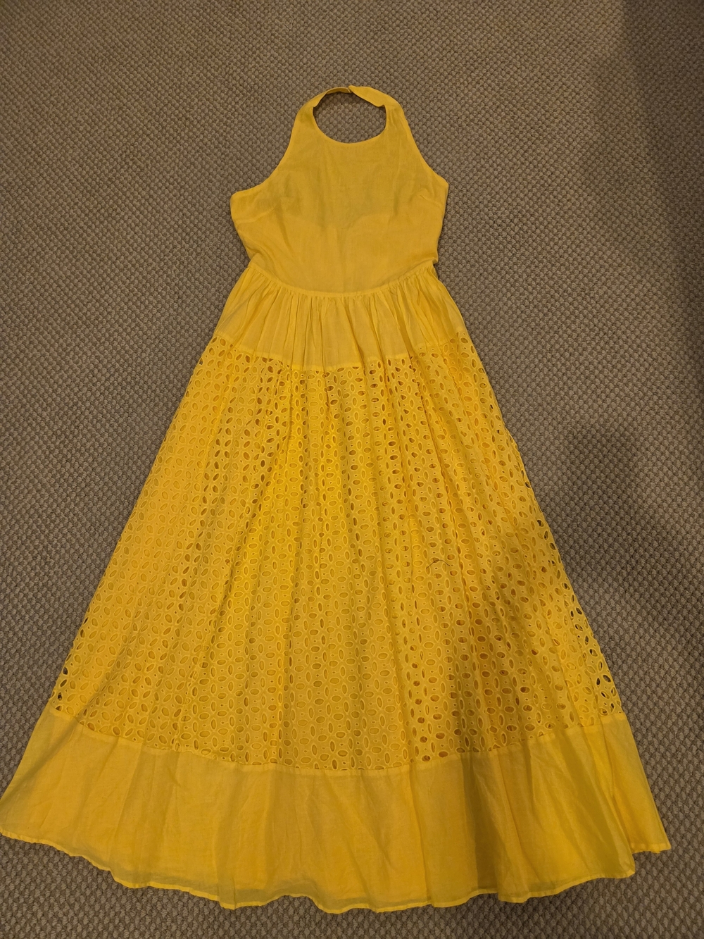 Avara Yellow Halter Eyelet Maxi Dress Sz Large NWT